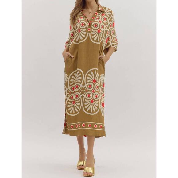 ENTRO Dresses & Skirts - NEW ENTRO sabrina golden midi dress in beige